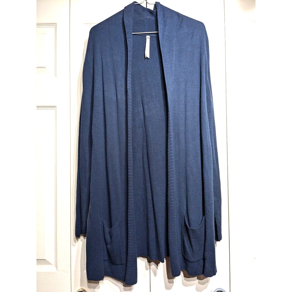 Leo & Nicole Long Cardigan Sweater Womens Plus Sz: 1X Blue Open Front Pockets